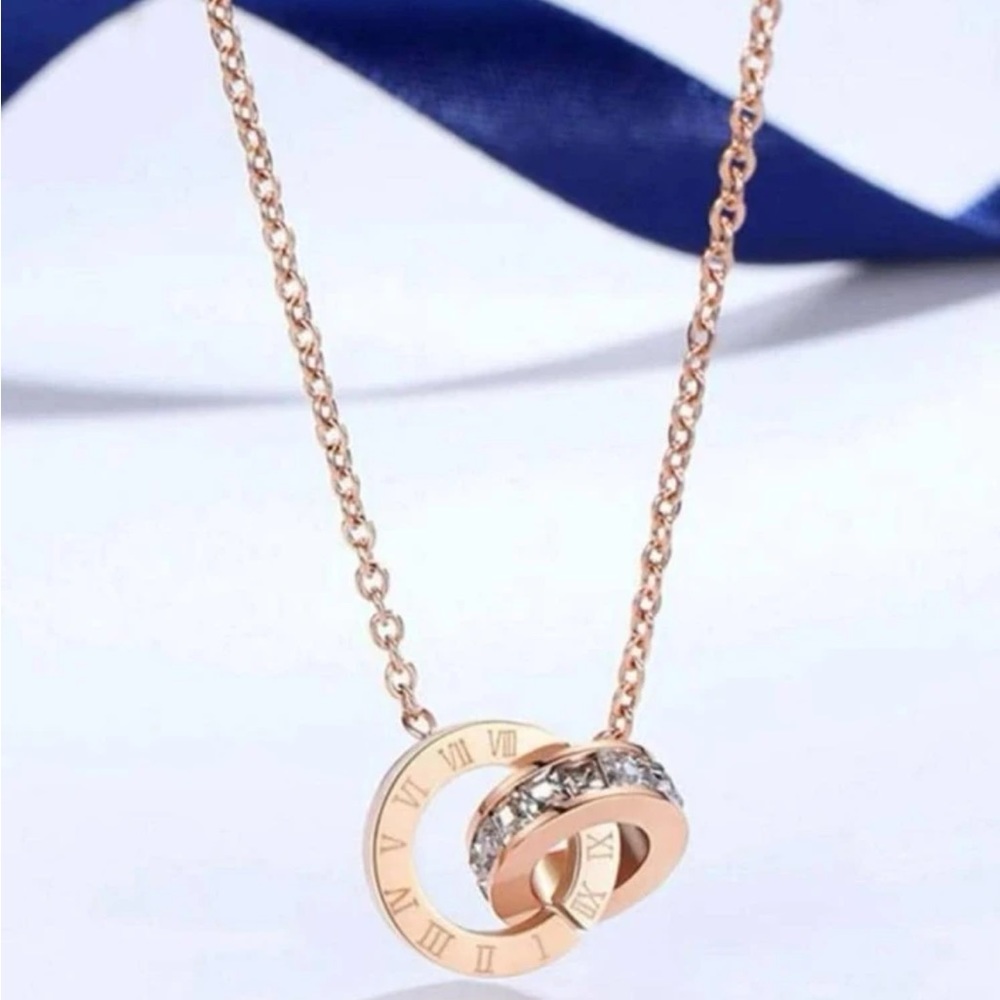 Rose gold Roman Numeral Hoop Unique circle cz diamond necklace